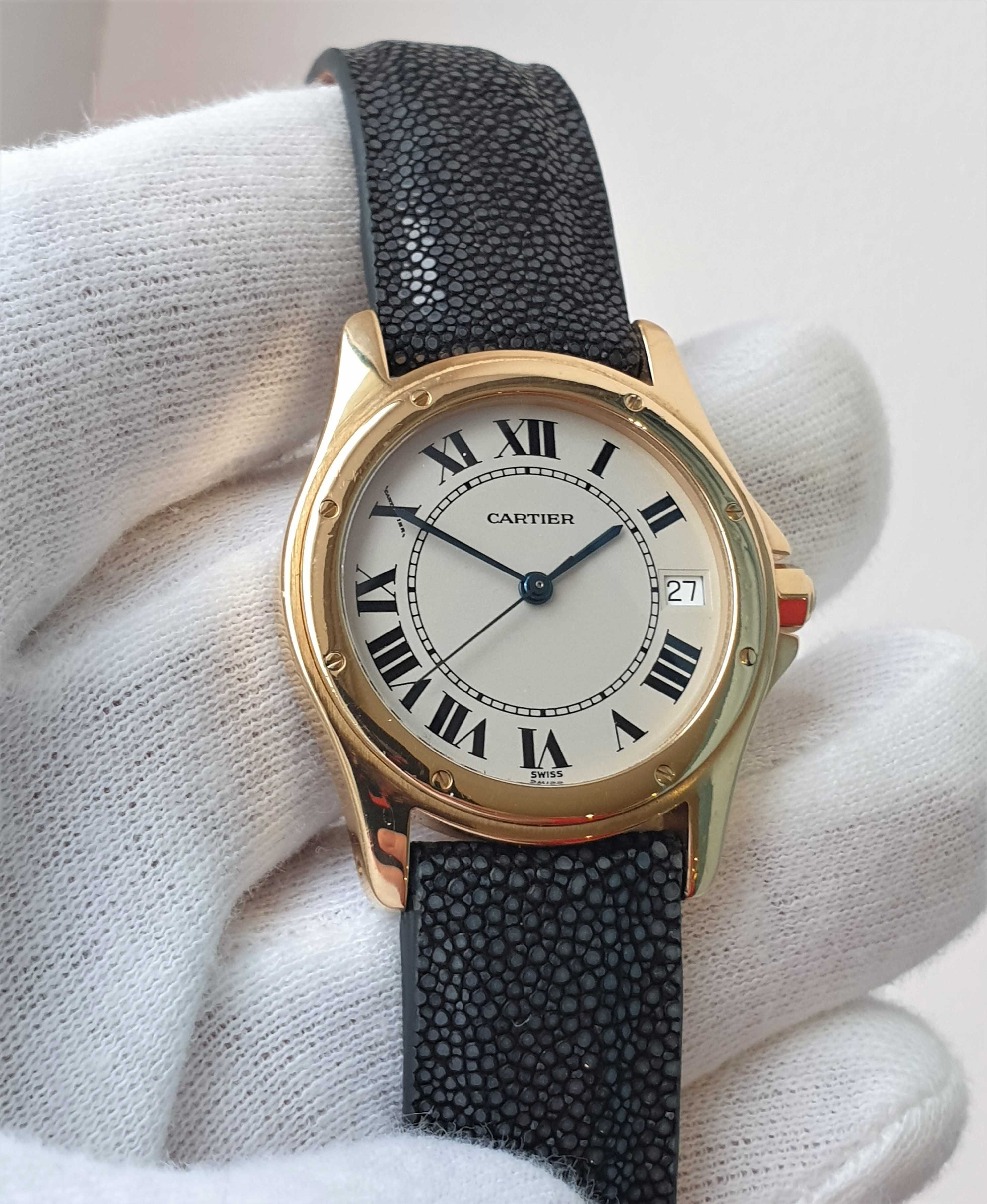 Золотий годинник часы Cartier 1900 Santos Automatic 33мм 18k