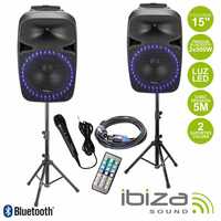 Conjunto 2 Colunas 15" 1000W MÁX. AMPLIFICADO SD/USB/BT SUPORTE