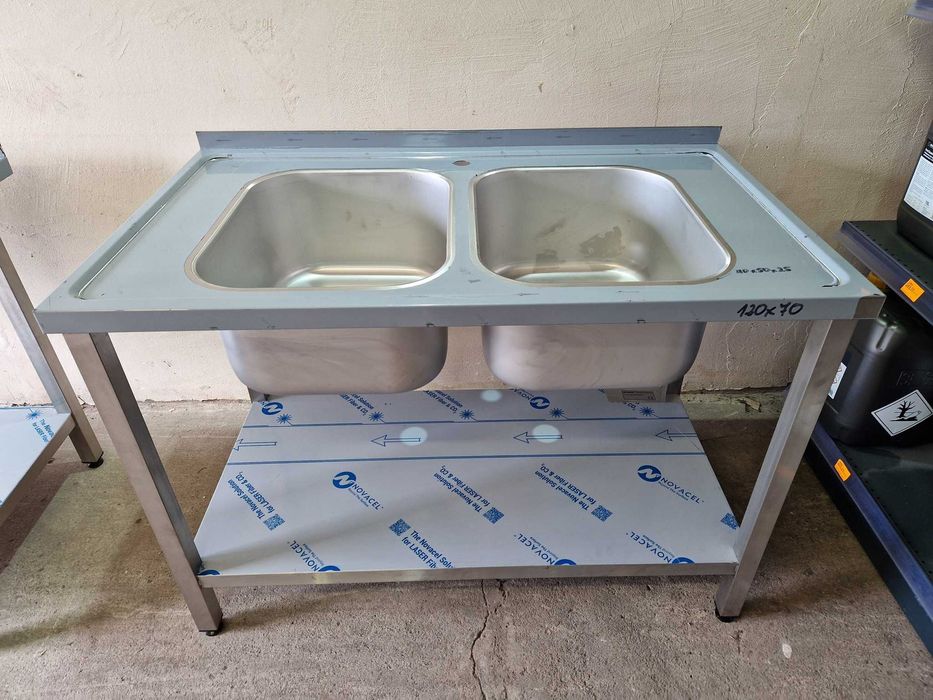 MEBLE GASTRONOMICZNE! Zlew 2 komorowy z półką Stół ze zlewem 3 lata GW