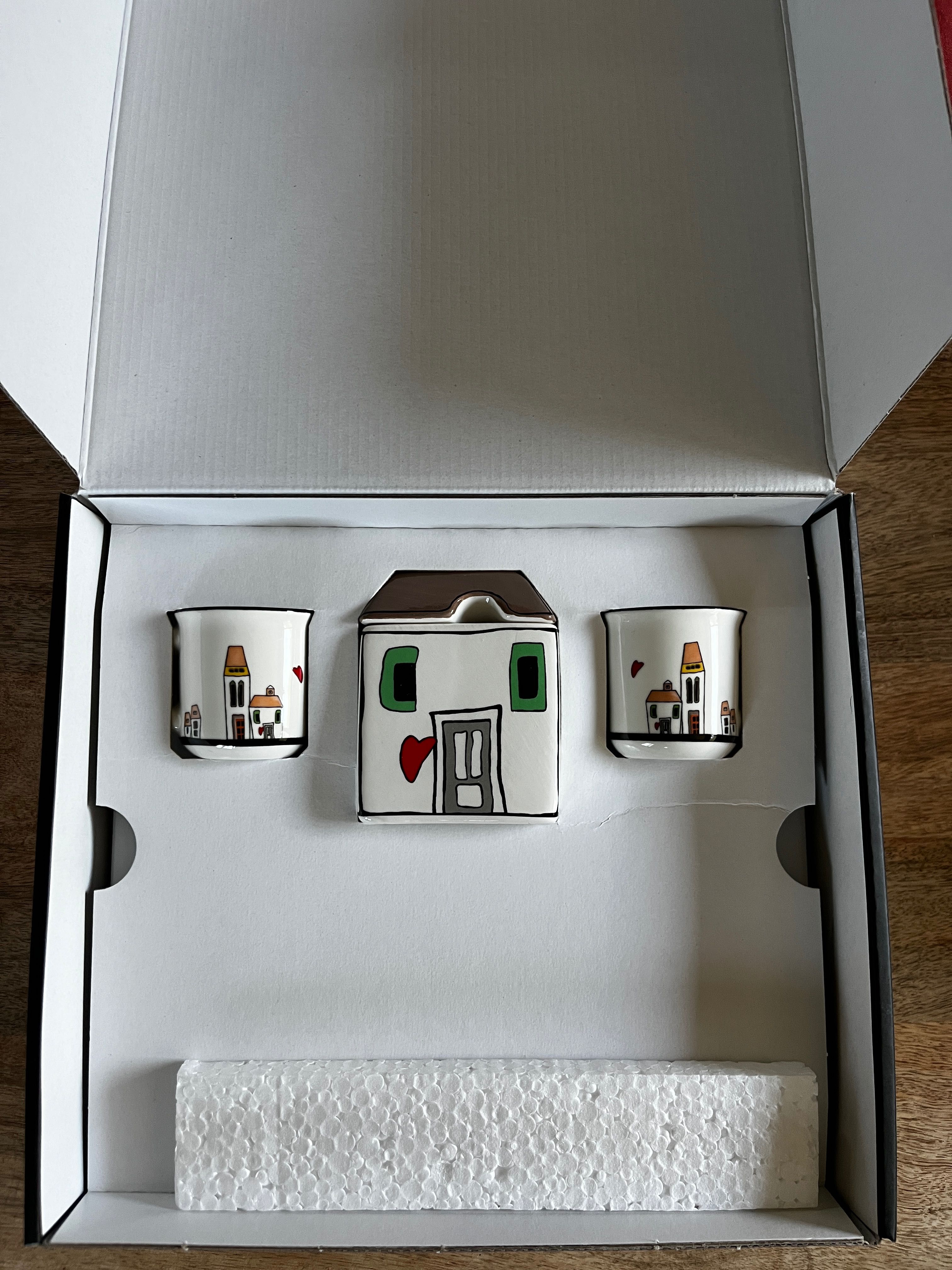 Nowe Mini kubki jak emaliowane 80 ml z tacą i cukiernicą Egan Italy