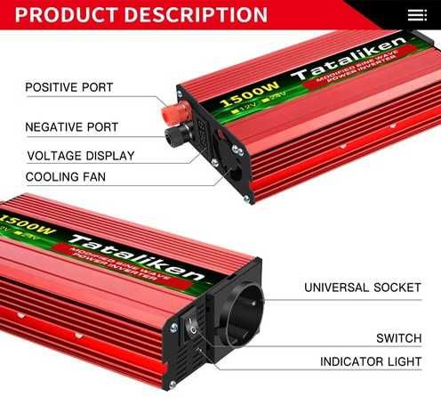 Інвертор 12 V 220 V Tataliken Power Inverter DC to AC  2000 W