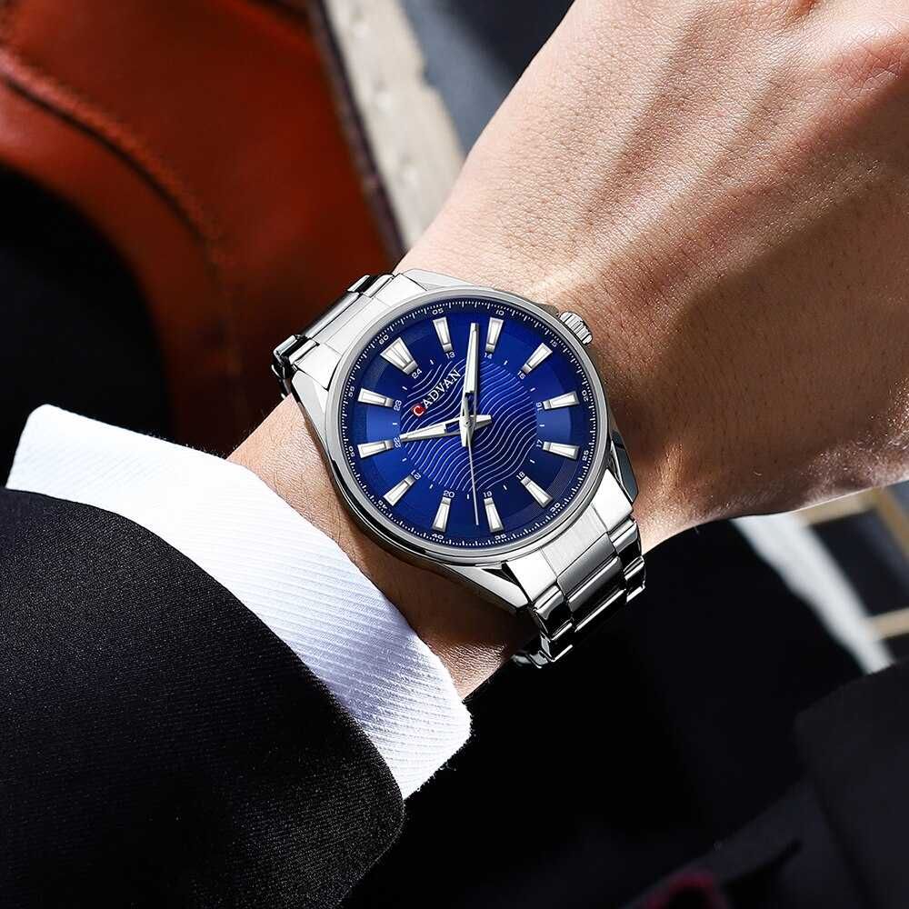 Klasyczny zegarek męski kwarcowy niebieski luma bransoleta pudełko