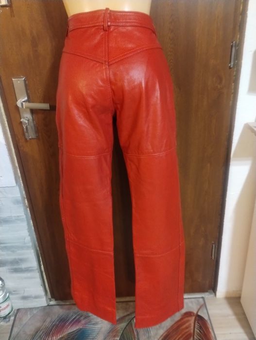 Spodnie damskie skórzane real lether gruba skóra wysoki stan