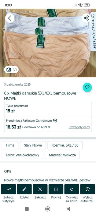 Majtki 4XL/5XL/6XL mix 16 sztuk NOWE