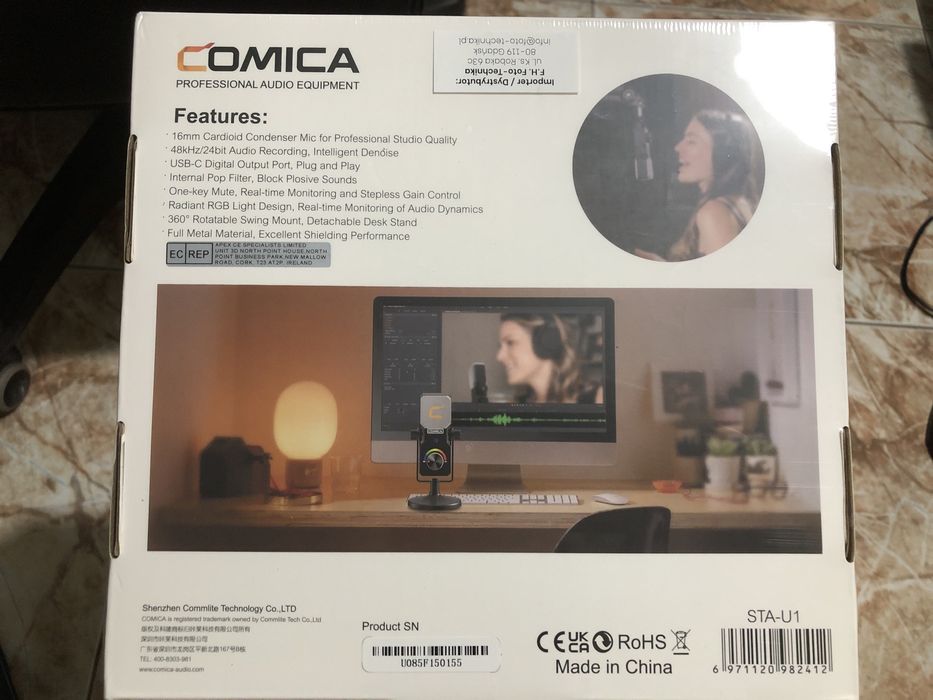 Kardioidalny Mikrofon Pojemnościowy RGB 360 st. Popfiltr Comica STA-U1