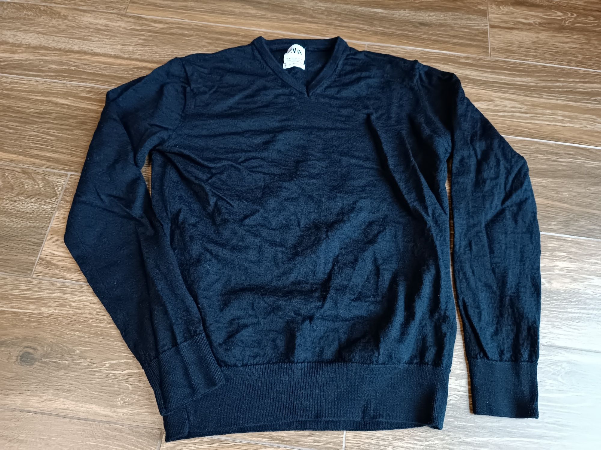 Sweter Zara 100% wełna extrafine ciemny granat rozmiar małe M