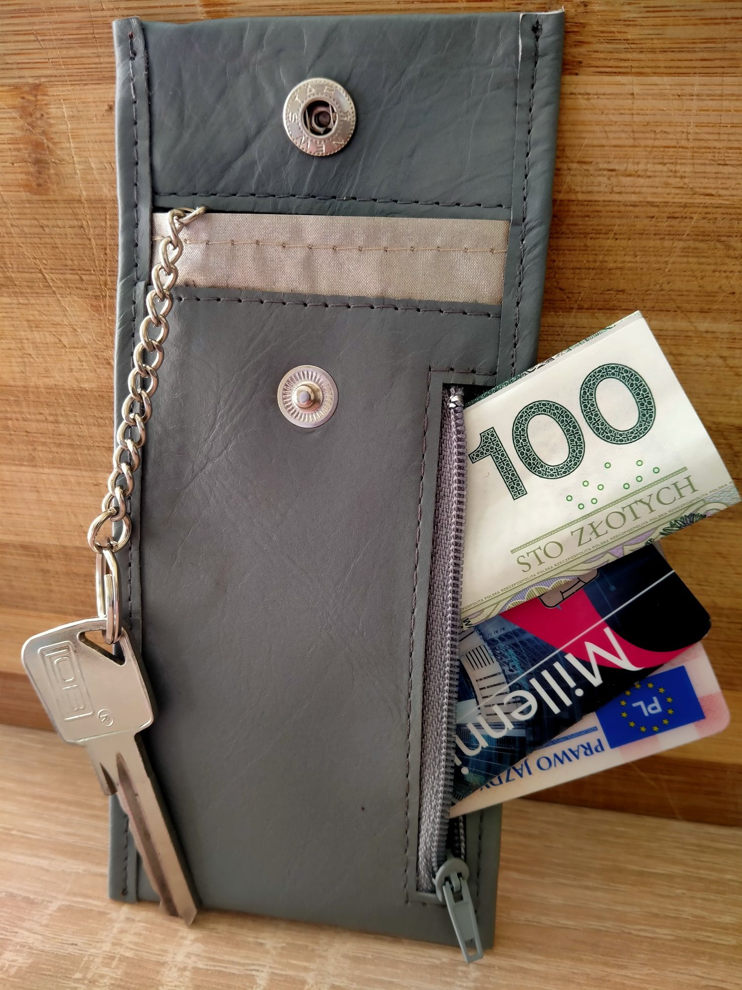 ETUI Skórzane na klucze SKÓRA portfel RFID z klapką suwak