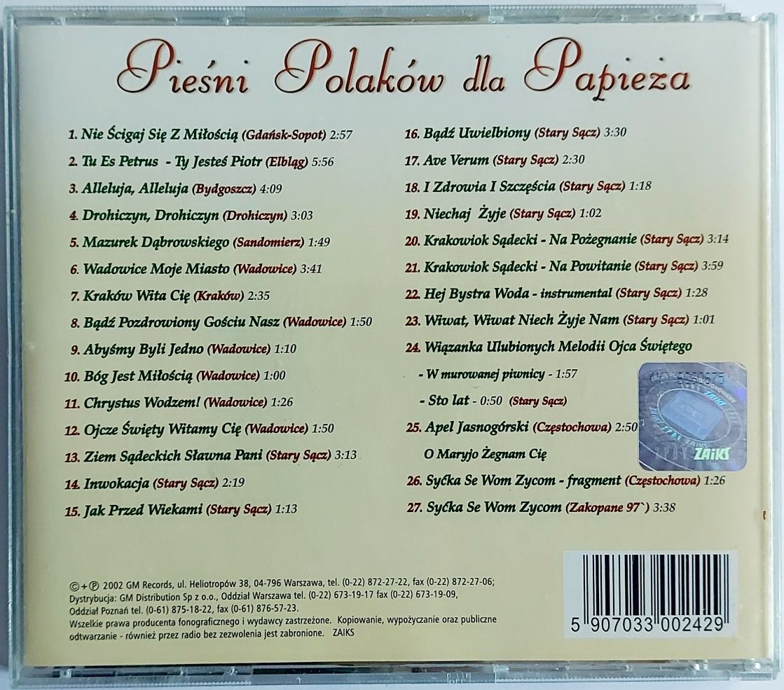 Pieśni Polaków Dla Papieża Jan Paweł II 2002r