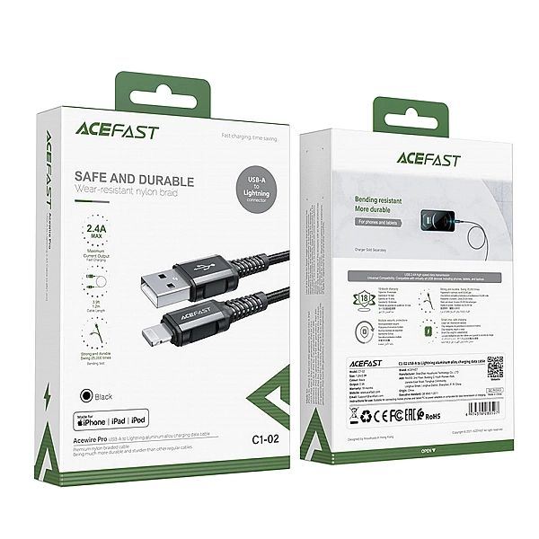 Acefast kabel MFI USB - Lightning 1,2m, 2,4A czarny (C1-02 black)