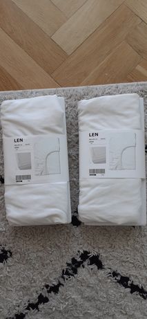 2 nowe białe prześcieradła LEN z gumką ,IKEA, 80 na 130 cm
