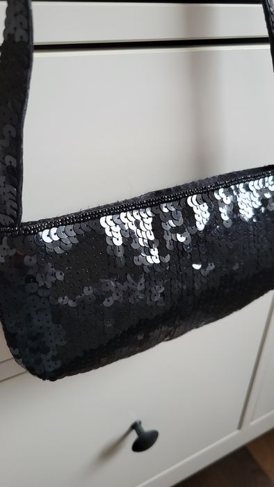 Czarna wizytowa torebka, cekiny, sylwester, studniówka, vintage