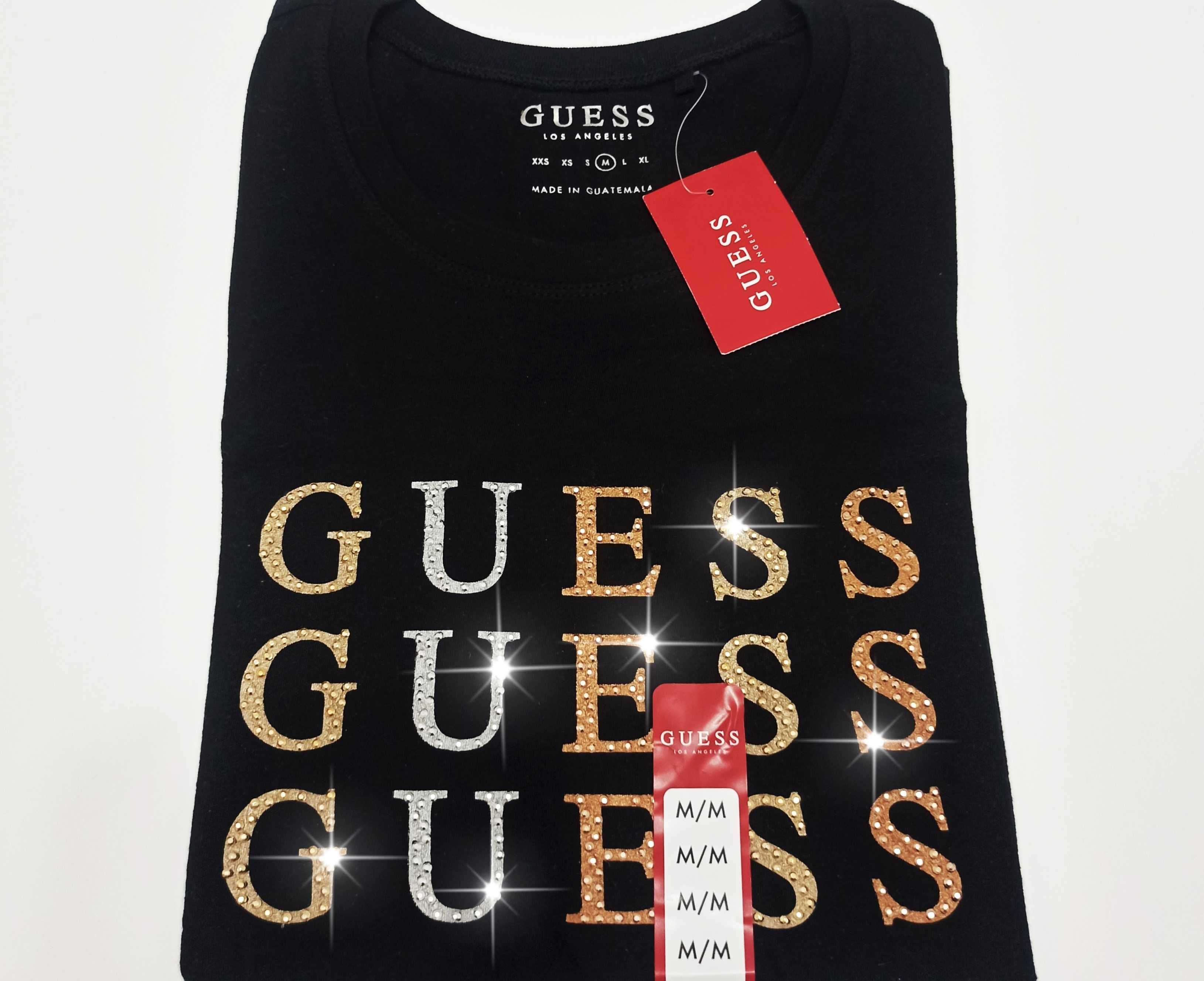 GUESS Oryginalna! Damska Koszulka Bluzka T-Shirt Czarna Logo 3 Kolory