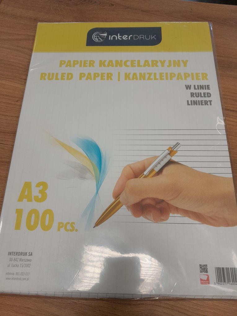 Papier kancelaryjny A3 w linię