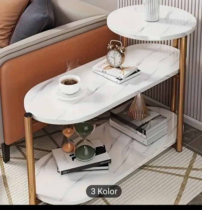 Stolik kawowy marmur, Półka biało-złota