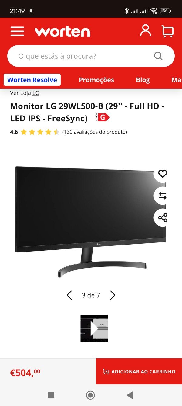 Monitor LG 29WL500-B widescreen 29"