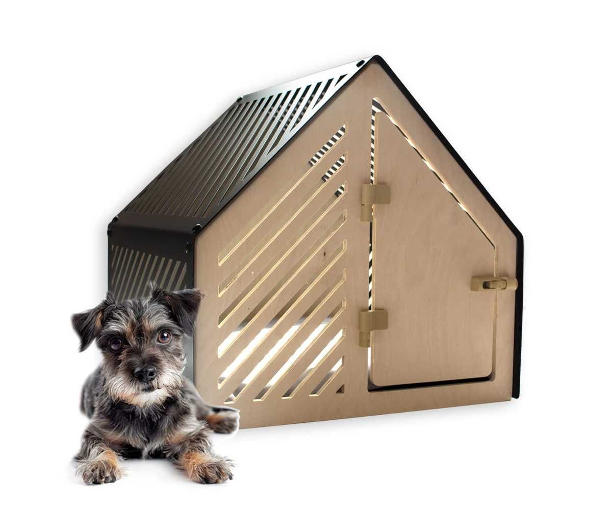 Wood&Fun Furry Lodge domek z drzwiami, legowisko dla psa, czarny/szary