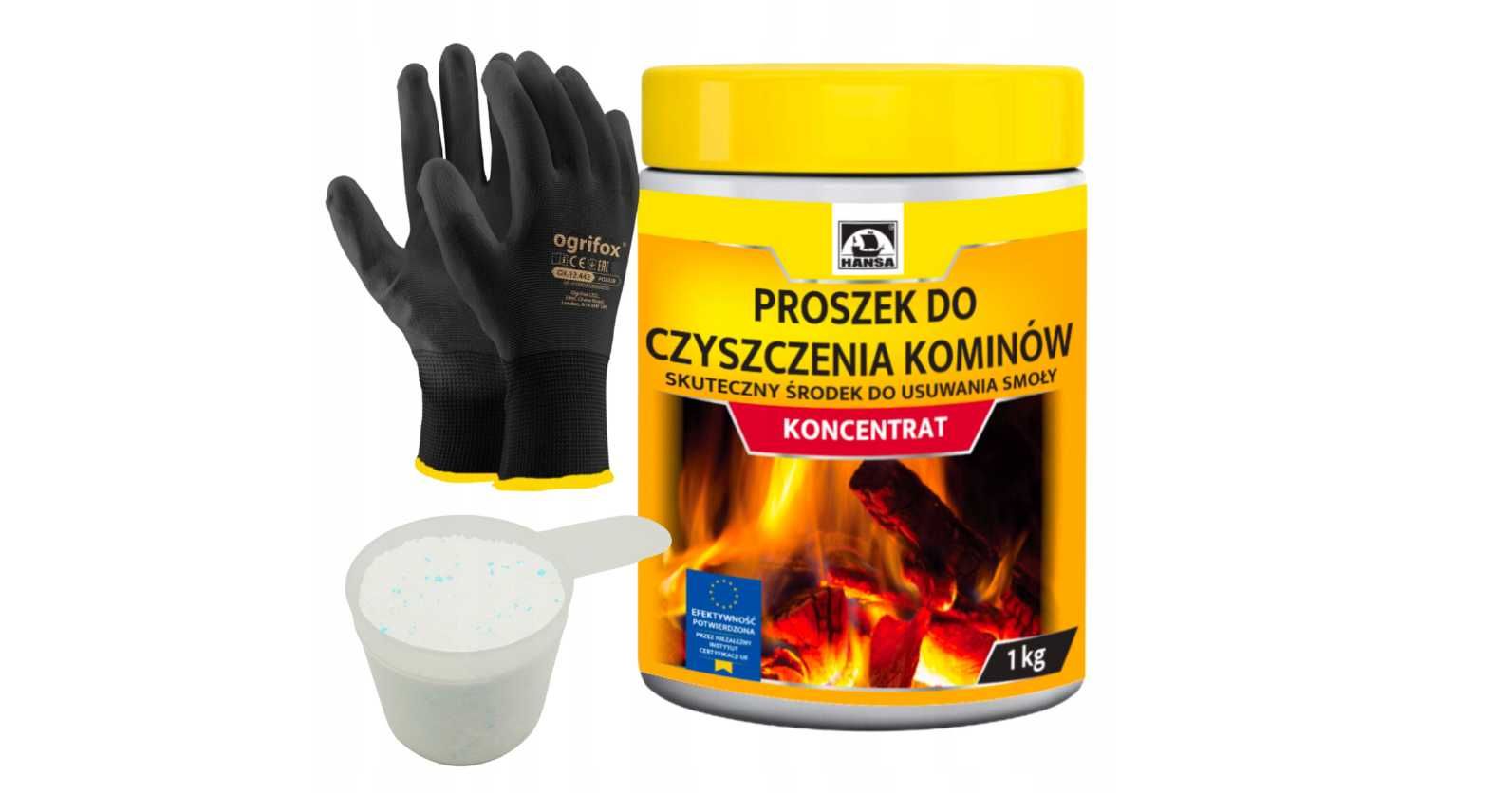 Środek Do Czyszczenia KOMINA Pieca Do WYPALANIA sadzy Zestaw Hansa 1kg