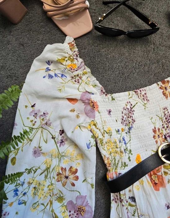 H&M dluga maxi romsntyczna sukienka bawełniana w kwiaty L