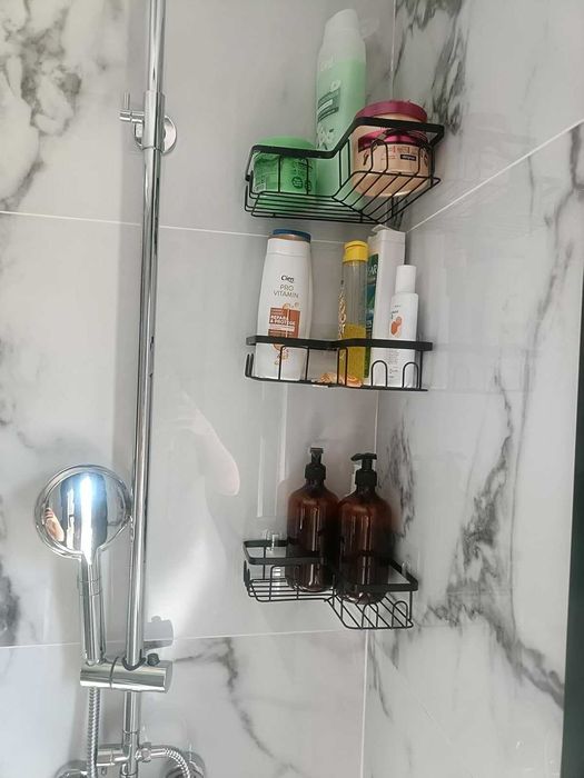 Zestaw 3 półki prysznicowe czarne metalowe bez wiercenia przyklejane