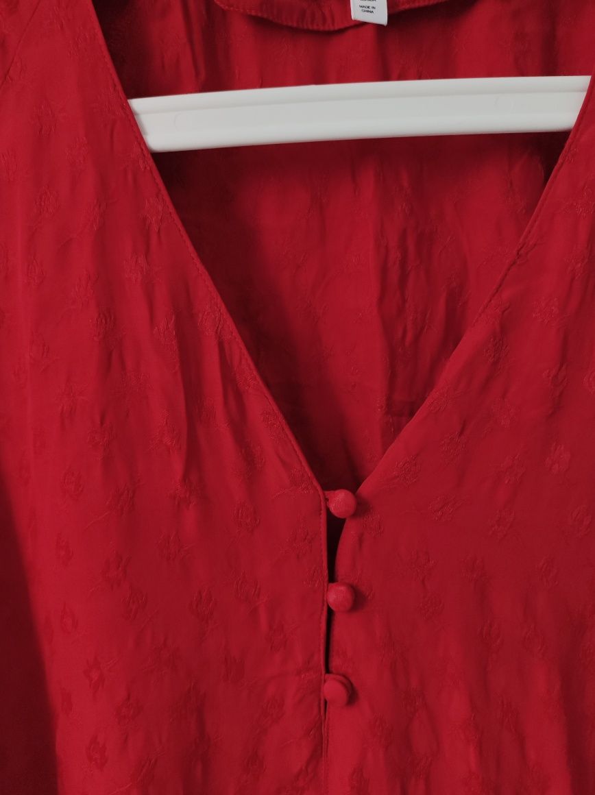 Czerwona elegancka bluzka &other stories bufiasty długi rękaw święta