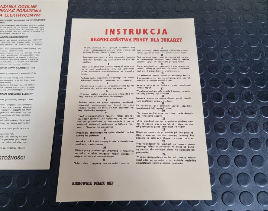 Tablica informacyjna PRL instrukcja dla tokarzy