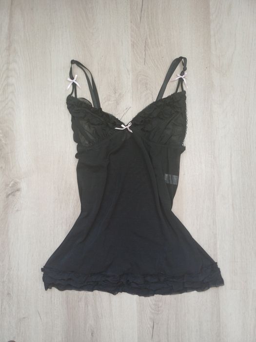 Полупрозора майка gothic coquette y2k неформал з бантиками і рюшами