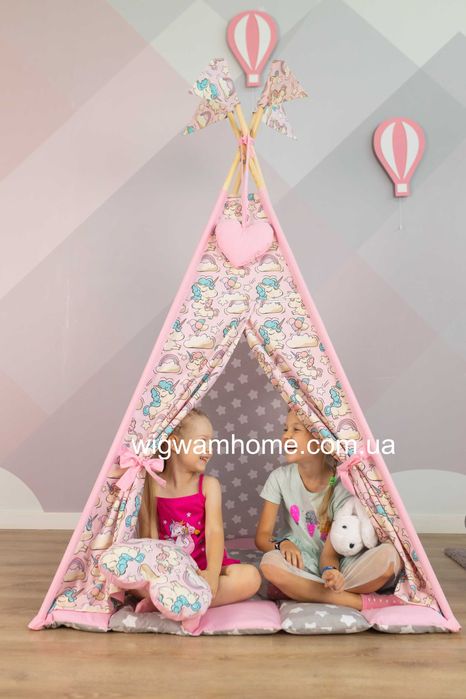 Дитячий Вігвам для дівчинки з Єдинорогами Повний комплект 110х110х180