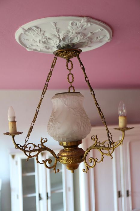 Komplet mosiężny żyrandol i lampa stojąca