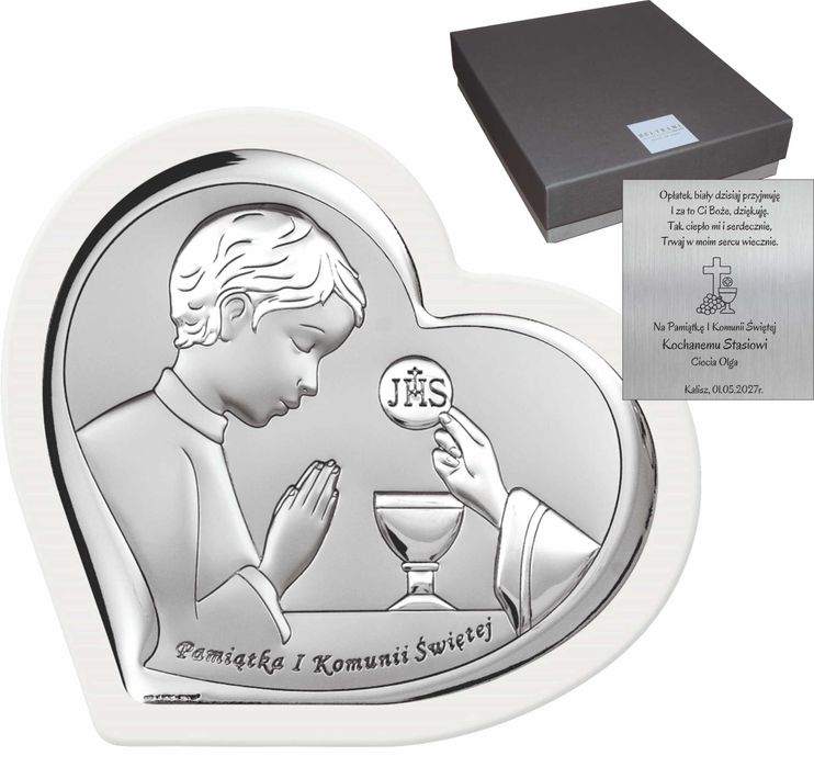 Obrazek Srebrny Pamiątka I Komunii Serce dla Chłopca Grawer