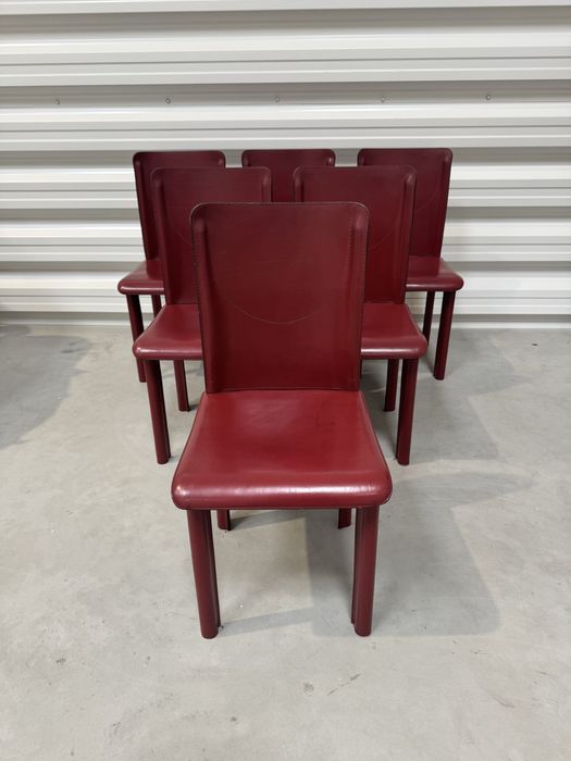 Krzesła 6 sztuk komplet vintage skóra red lata 80te