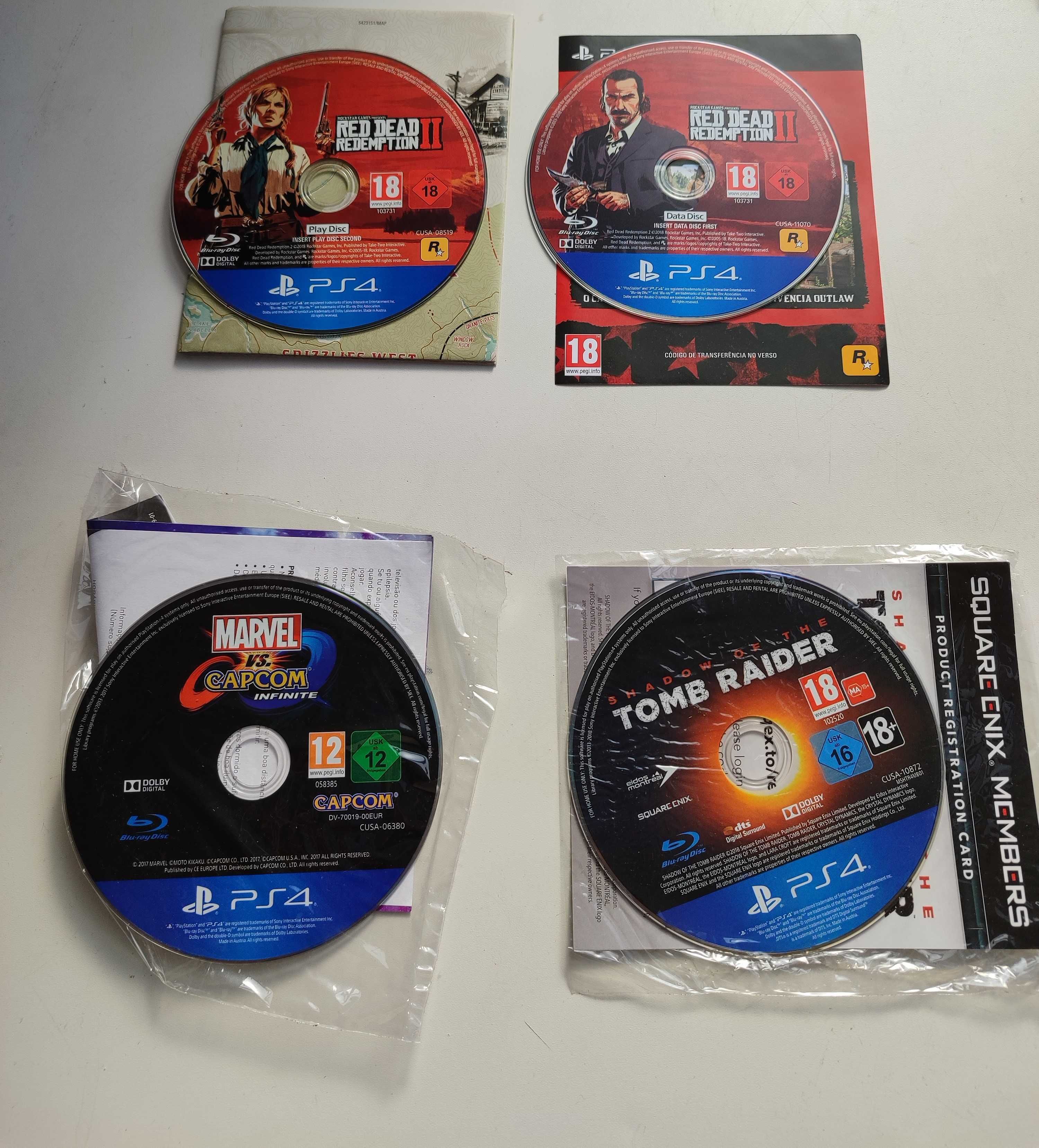 Jogos PS4 sem capa Read Dead Redemption II Marvel Shadow Tomb Raider