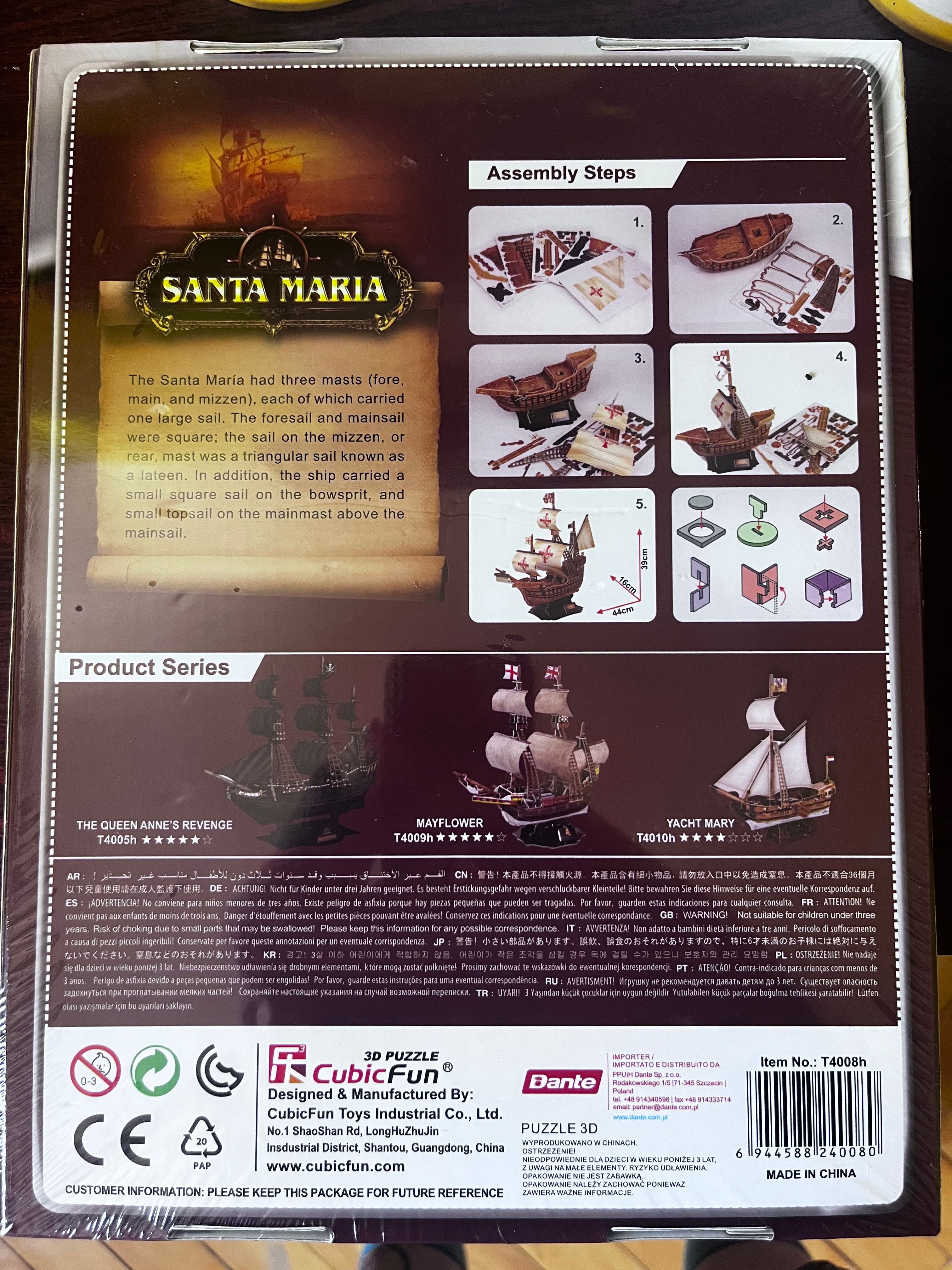 Żaglowiec Santa Maria Puzzle 3D