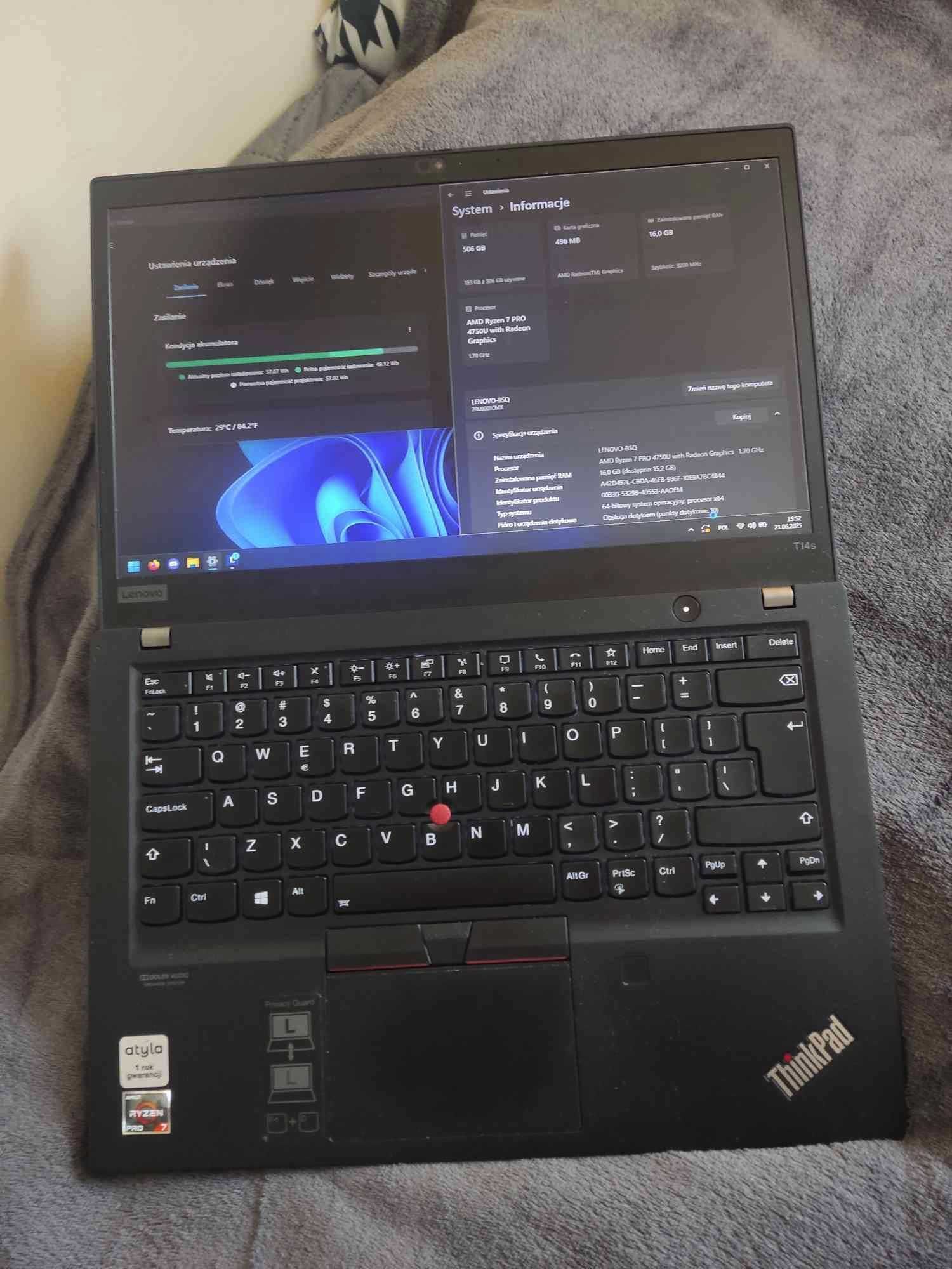 Laptop Thinkpad T14s Gen1 Ryzen7 PRO 4750U 16GB RAM/ 512GB M2