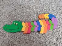 Puzzle Crocodilo em Madeira - Brinquedo Montessori (15 peças)