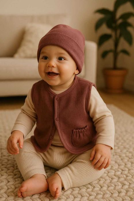 Stylowy zestaw dla dziecka: czapka i kamizelka w modnym kolorze