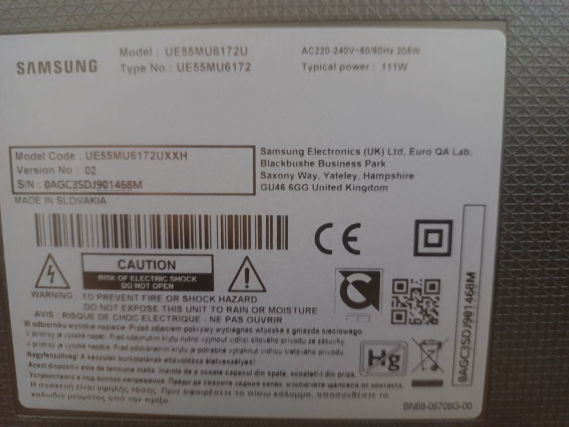 telewizor Samsung 55 cali uszkodzony