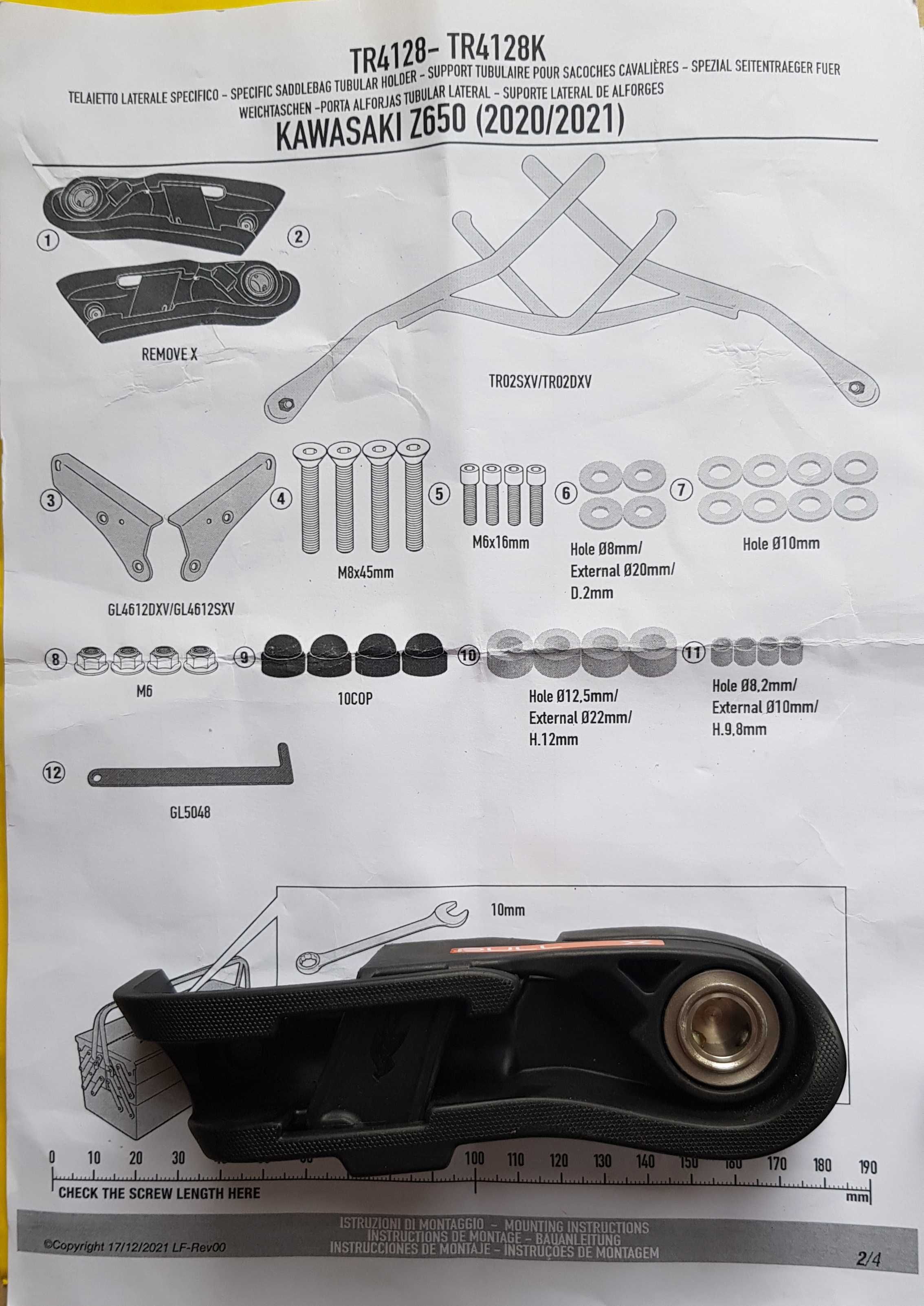 Stelaż pod sakwy, torby Kawasaki Z650 Remove-X Givi/Kappa TR4128