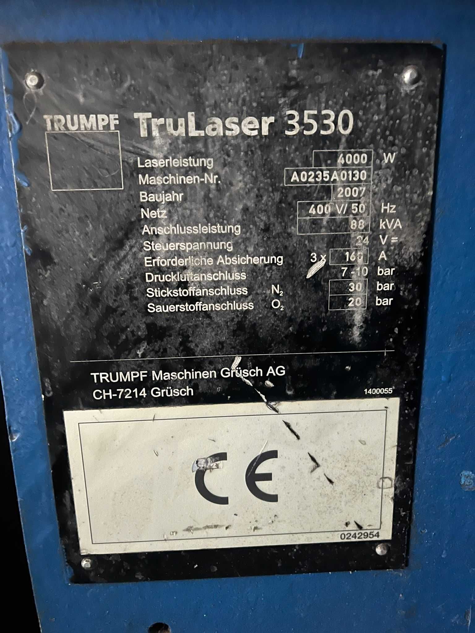 Laser Trumpf 3530, 4 kW, 2007 r. – 100% sprawny, z pełnym wyposażeniem