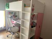 Cama criança/jovem alta, rosa e branca, smastad ikea