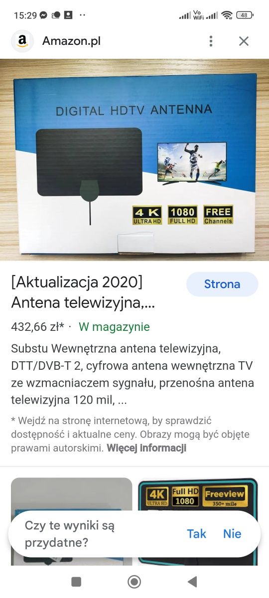 Antena telewizyjna 4K HDTV z wzmacniaczem sygnału