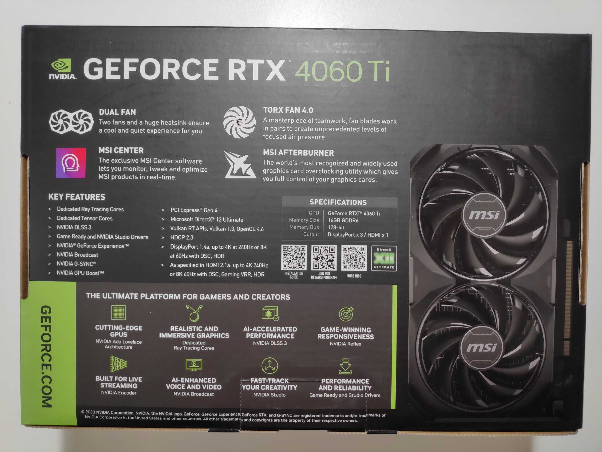 Видеокарта MSI NVIDIA GeForce RTX 4060 Ti VENTUS 2X BLACK  16ГБ Новая!