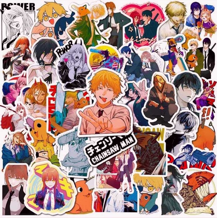 Наклейки стикеры с героями аниме «Человек-бензопила» Chainsaw Man 50шт