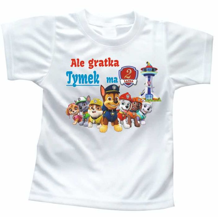 Koszulka Psi Patrol 2 urodziny z DOWOLNYM imieniem rozmiar 98 cm
