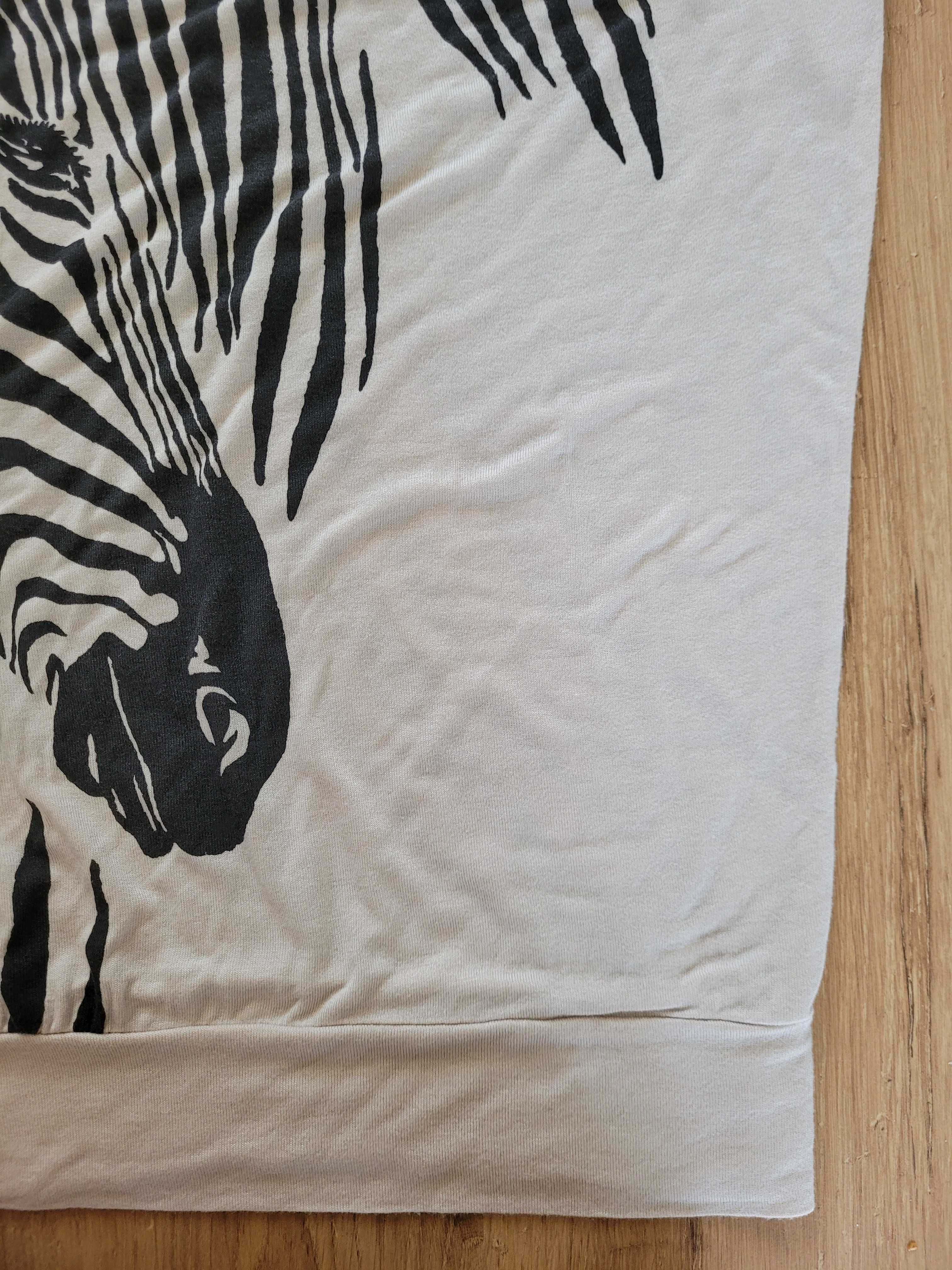 Bluzka damska S 36 Bershka beżowa dekolt ze skosa zebra beżowa