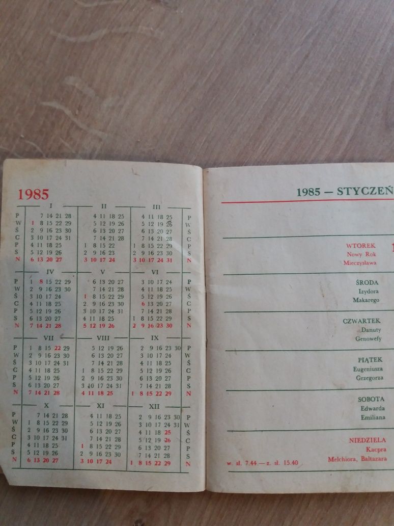 Kalendarzyk z 1985r