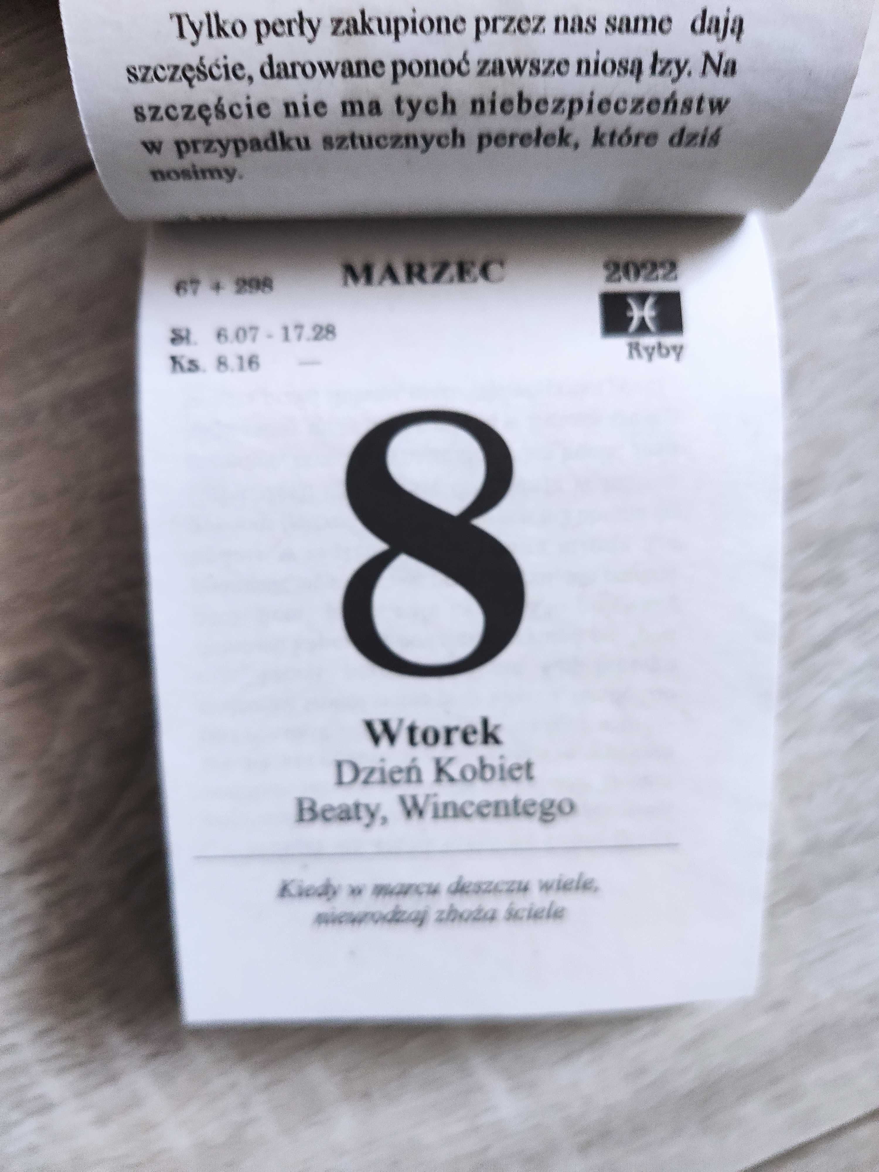 Kartka z kalendarza 2022 metryczka