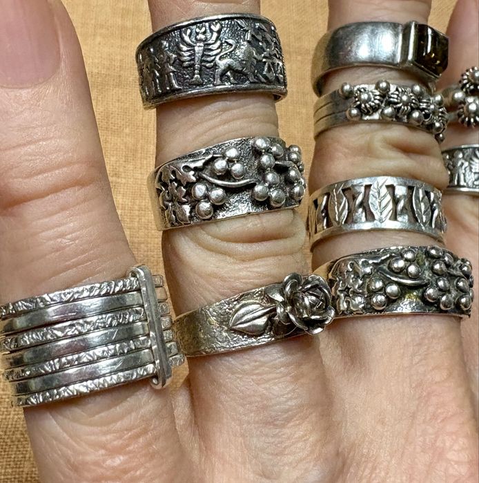 ORNO Stare srebro z Prl pierscionek obrączka warmet rytosztuka vintage