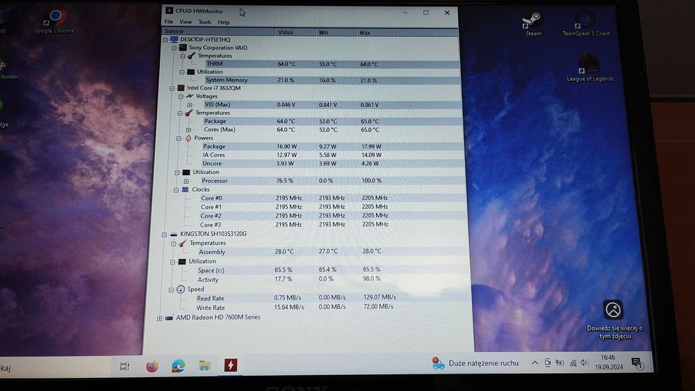 Sony VAIO SVE15, grafika 1GB, RAM 16GB, SSD 120GB, Intel Core i7