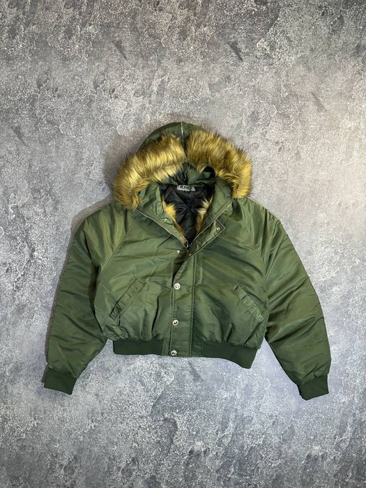 Зеленый бомбер с мехом аляска куртка пуховик MA-1 Alpha Industries ма1