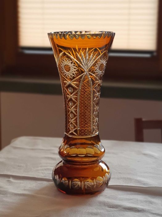 Wazon, kryształ, pomarańczowo brązowy